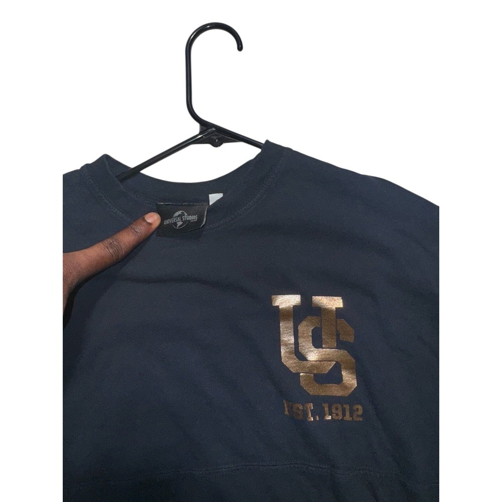 UNIVERSAL STUDIOS Spirit Jersey Gold & Navy Blue Women Small Long Sleeve Tshirt